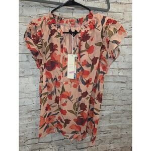 Dokotoo Women’s Casual Boho Floral Print V Neck Ruffled Short Sleeve Blouse (S)